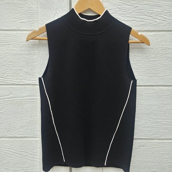 Banana Republic slinky heavy knit sleeveless sweater top mockneck black white - Picture 1 of 14